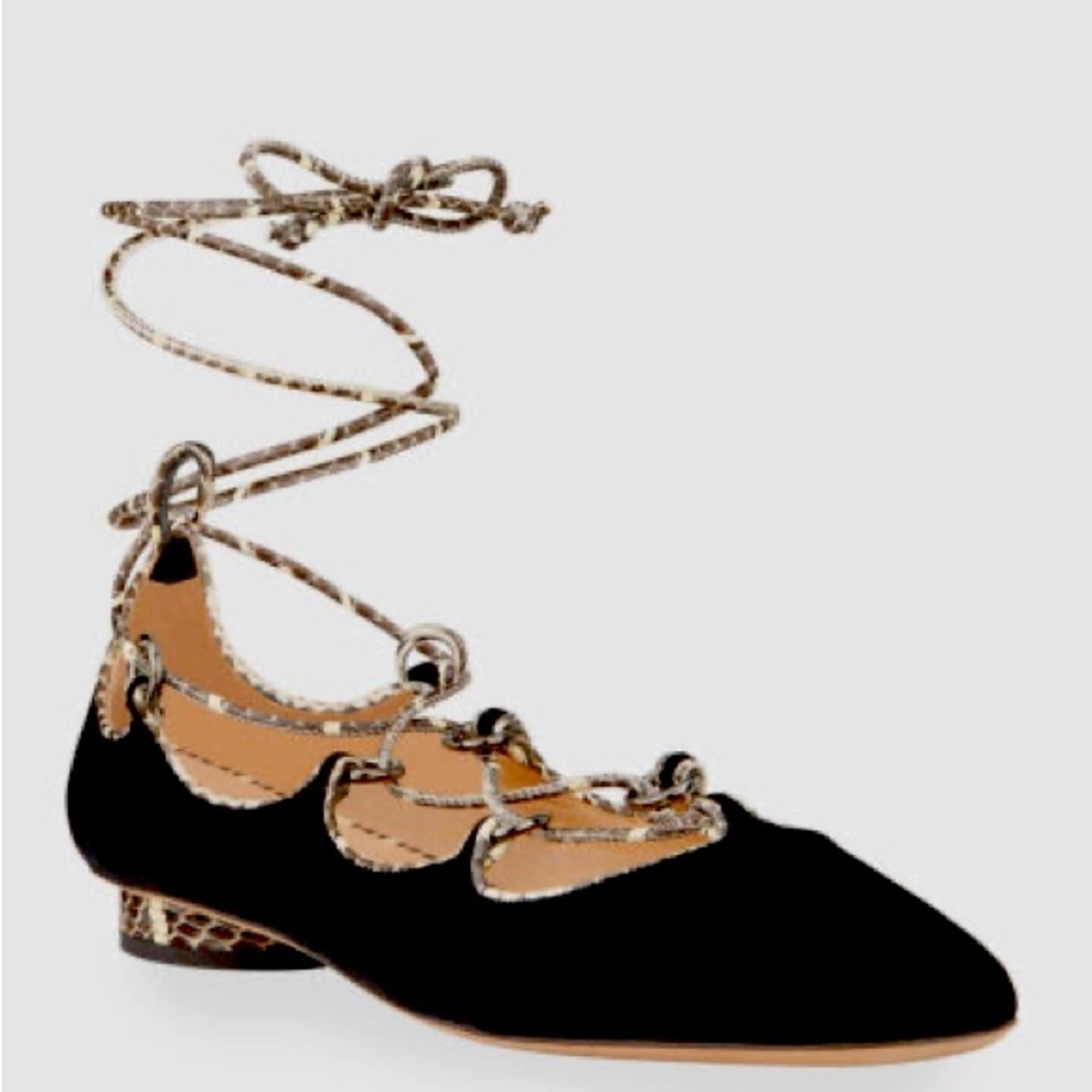 Valentino Garavani Women Black gladiator Velvet Ballerina Flats Shoes NWB
